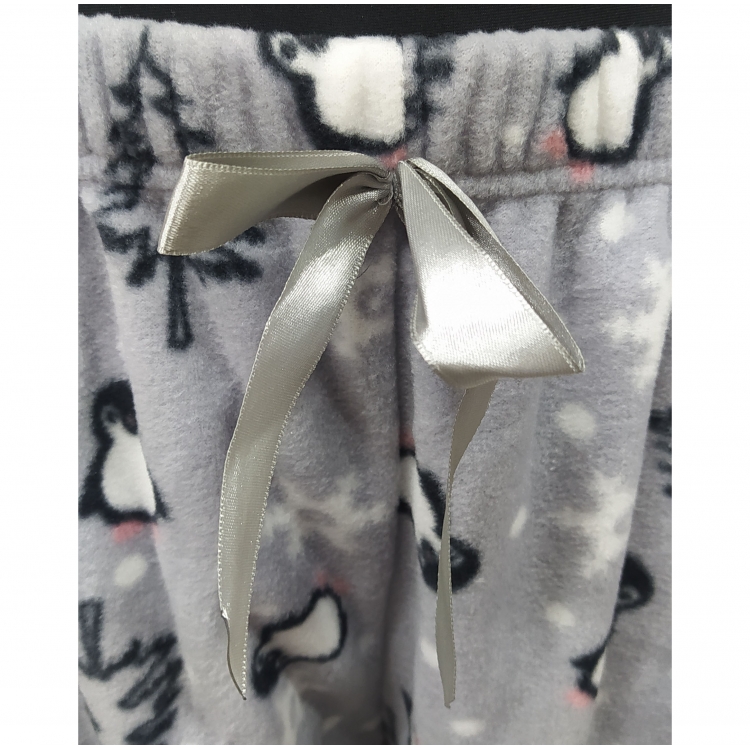 Piżama pluszowa- Pingwin szary kokardka na gumce biodrowej